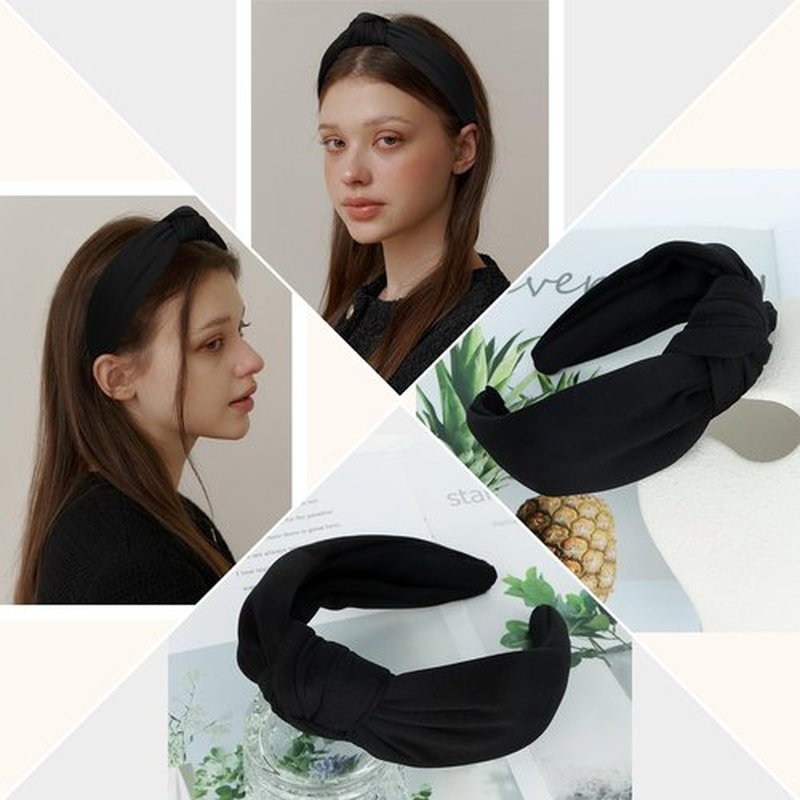 CURASA Headbands for Women Girls Non Slip Knotted Headband Wide Preppy Fashion Hairband Black Top Knot Hair Accessories Fabric Comfortable Hair Bands Elastic Head Bands Costume Party Gifts