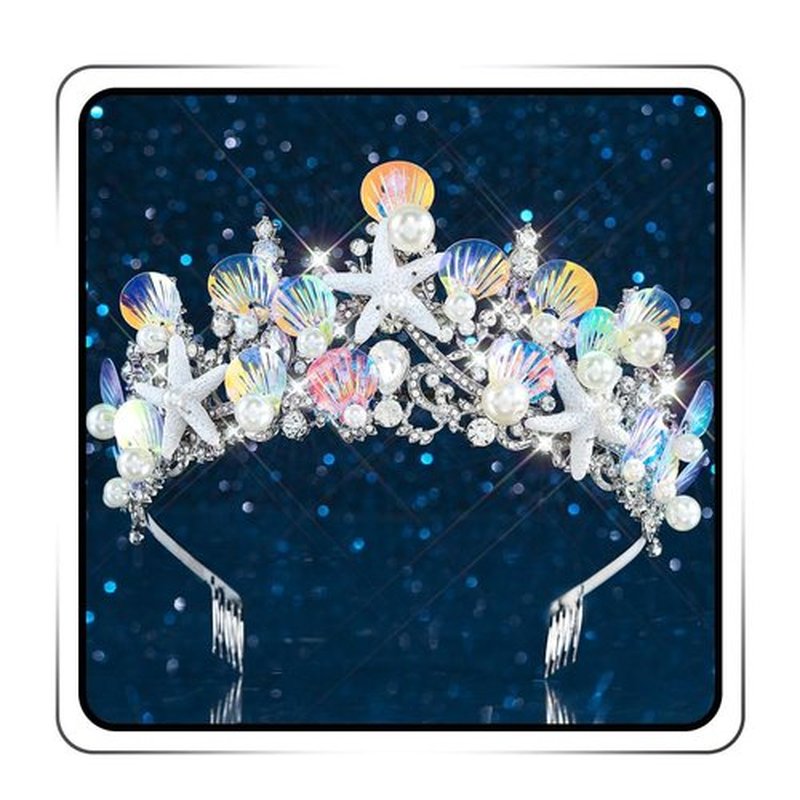 JEAIRTS Mermaid Crown Silver Shell Tiara Sparkly Ocean Princess Hair Accessories for Women