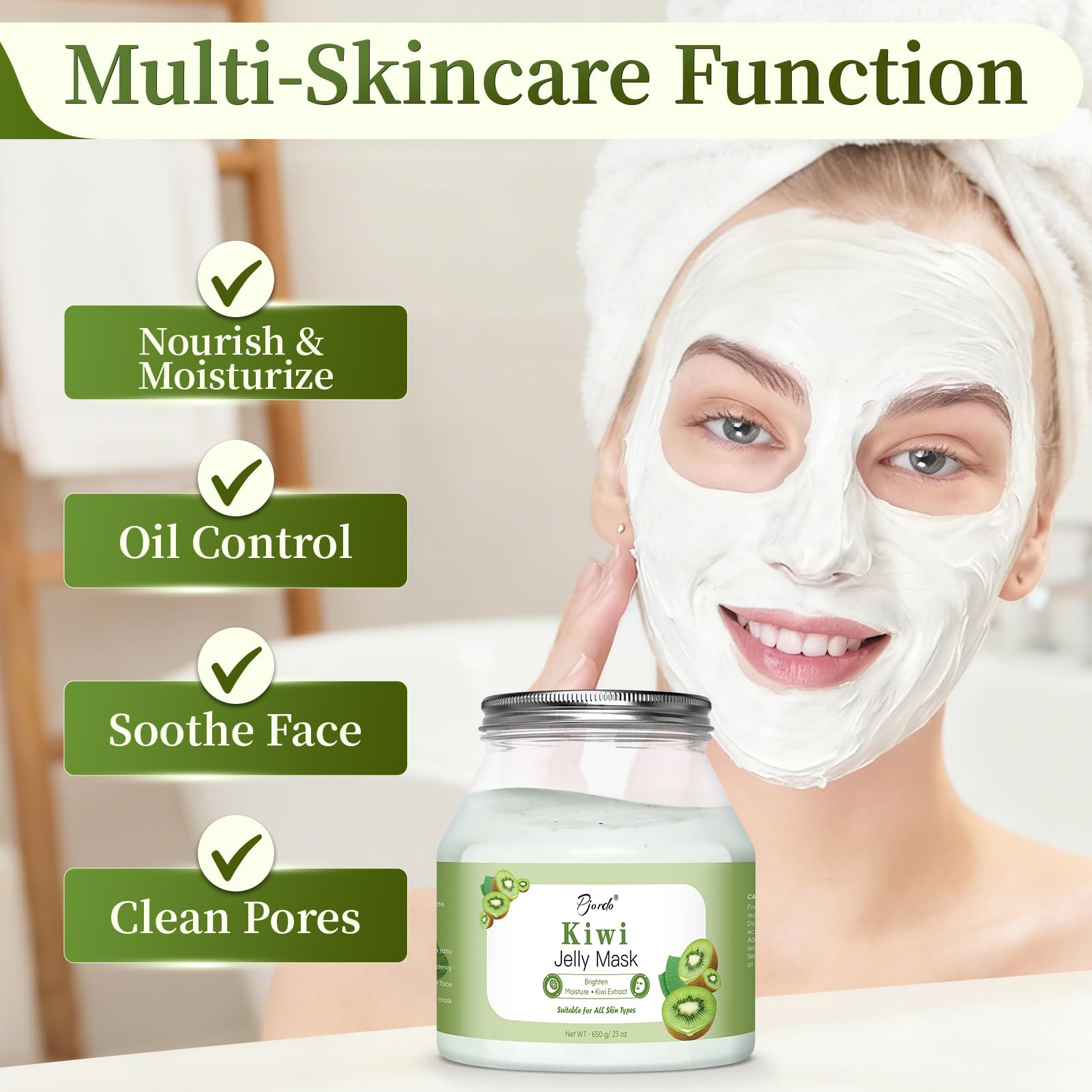 Pjordo Powder Jelly Mask for Facials Professional, Peel Off Facial Mask for Hydrating & Moisturizing, Hydrojelly Mask for Women Men Skin Care, Home DIY Spa Use for All Skin with Kiwi
