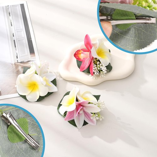 HAIMEIKANG 3 Pieces Hawaiian Flower Hair Clips - Artificial Tropical Flower Hair Pins Large Hair Flowers For Women Hawaiian Hair Accessories Wedding Hair Piece