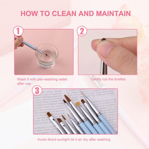 15pc Nail Art Brush Set - Design & Clean Up Brushes for Acrylic & Gel Polish Painting