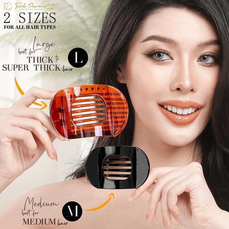 RC ROCHE 6 Pcs Flat Claw Hair Clips for Women Thick Hair French Round Duckbill Square Secure Strong Hold Grip Clamps Barrettes Curved No Slip No Crease Styling Cute, Medium Black, Brown & Transparent