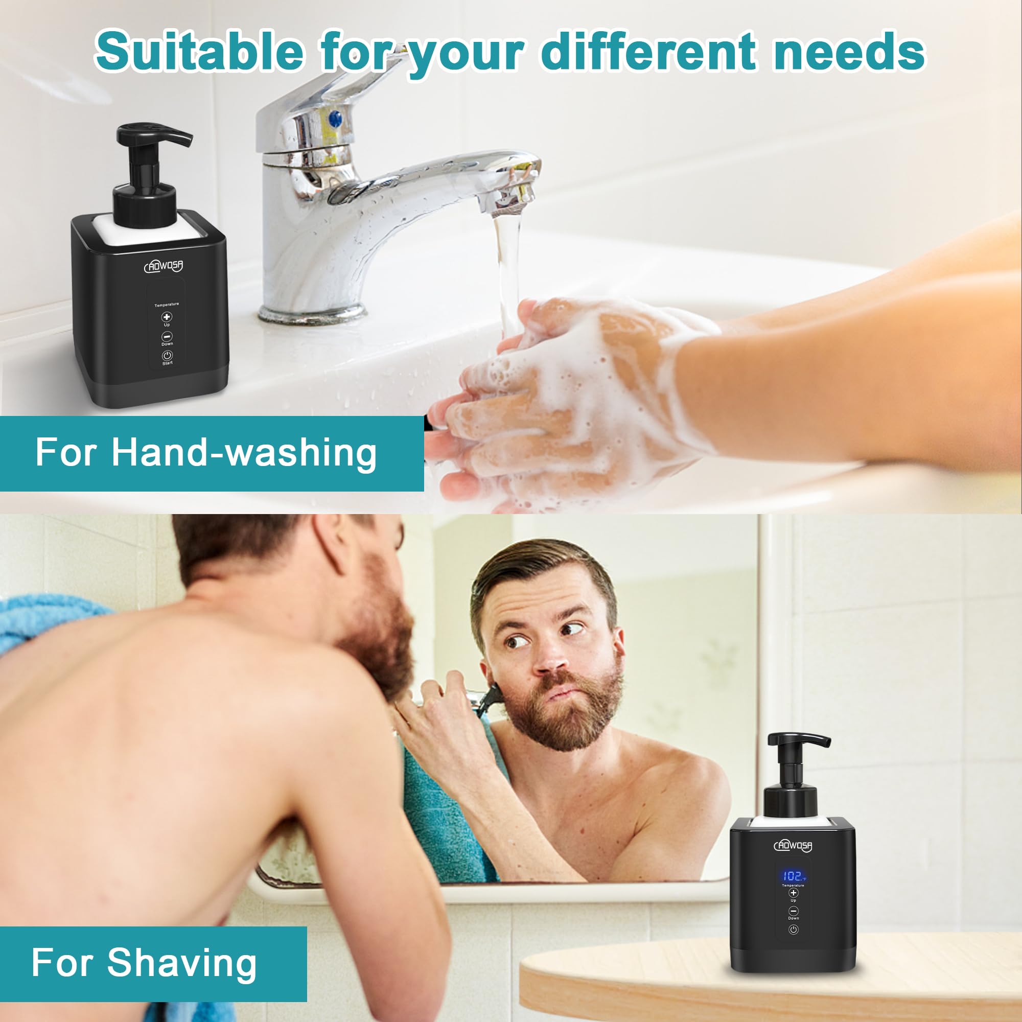 Hot Lather Machine for Shaving, Professional Lather Maker for Men Face Shaving, Large Capacity Shaving Foam Machine for Home Use Salon Barber Shop, with 2 Foam Bottle, ℃/℉ Switchable Display