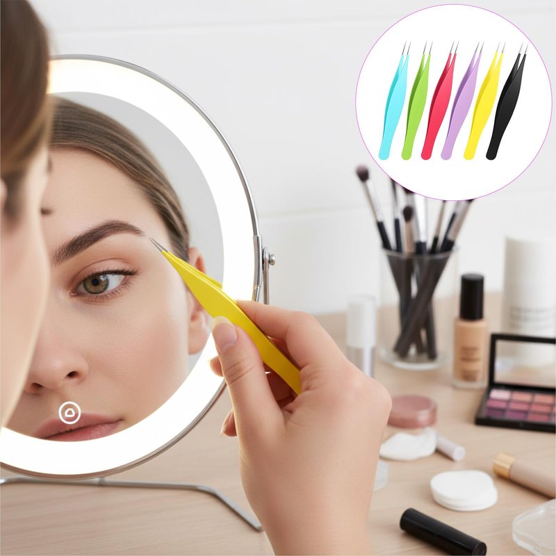 HJZHII 6Pcs Colored Pointy Tweezers, Pointed Tweezers Needle Nose Precision Fine Point Tweezer Pointed Tip Stainless Steel False Eyelash Tweezers For Nose Face Hair Eyebrow Blackhead Remover Women