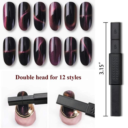 Ideal Swan Nail Decoration Kits - 8 Pieces Nail Magnet Tool Set, Double-head Flower Design Nail Magnet Pens Magnet Stick 3D Magnetic Cat Eye Gel Polish Nail Art, for DIY 3d Magnetic, Salon