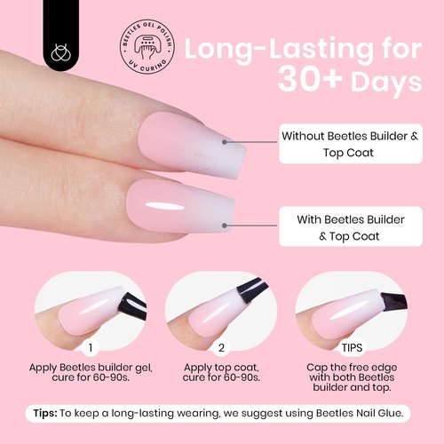 Beetles Ombre French Gel Nail Tips: 210Pcs Pink Press On Nails Short Coffin Kit Gifts for Women Fit Perfectly Nail 4 in 1 Pre-applied Tip Primer & Base Coat for Nail Extension Designs
