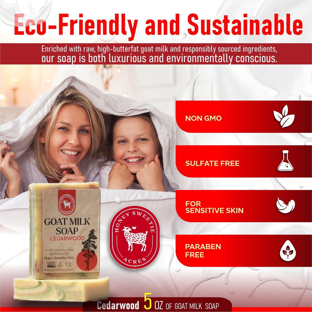 Honey Sweetie Acres Cedarwood Goat Milk Soap - Handmade 5 oz Bar, Made with Natural Ingredients, Moisturizing & Gentle, Made in the USA