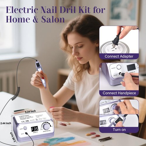 LIERKISS Nail Drill 35000RPM Electric Nail File Drill Nails Machine - Professional Nails Drill with 100pcs Sanding Bands and Nail Drill Bits for Acrylic, Gel Nail Manicure & Pedicure