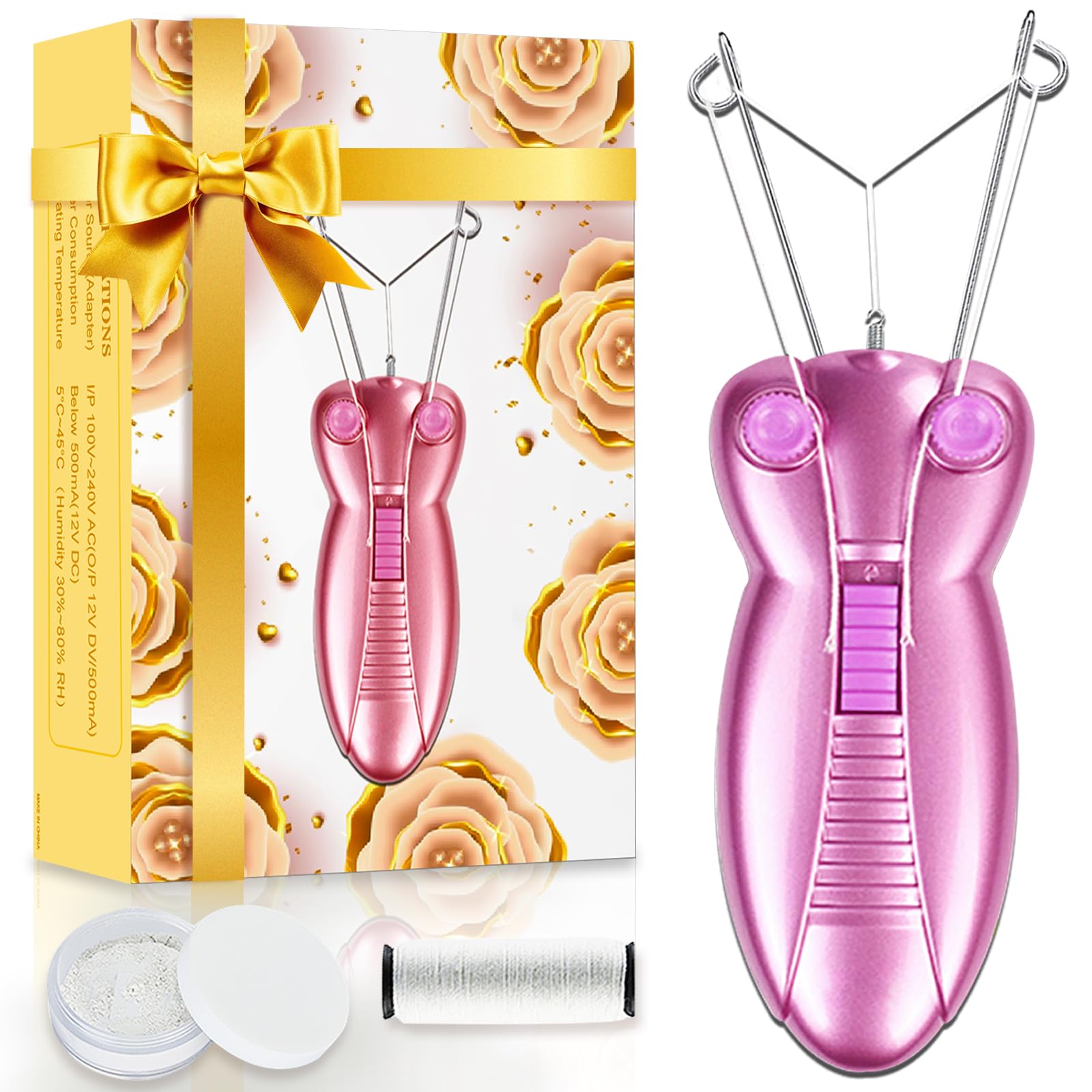 Electric Women Facial Hair Remover, EC VISION Ladies Beauty Epilator Trimmer Facial Cotton Threading Hair Shaver (Pink)