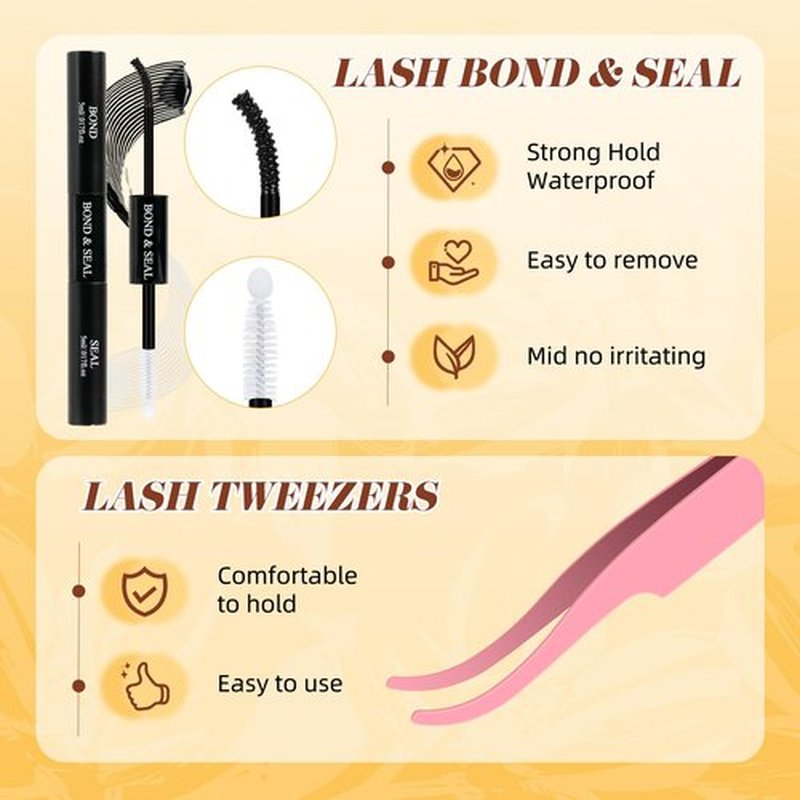 QUEWEL Lash Clusters Kit, 144PCS Natural Lash Custers with Lash Bond and Seal, C Curl Wispy Cluster Lashes Natural Look with Thin Band Easy to use for Beginners (DJ-FD-A）