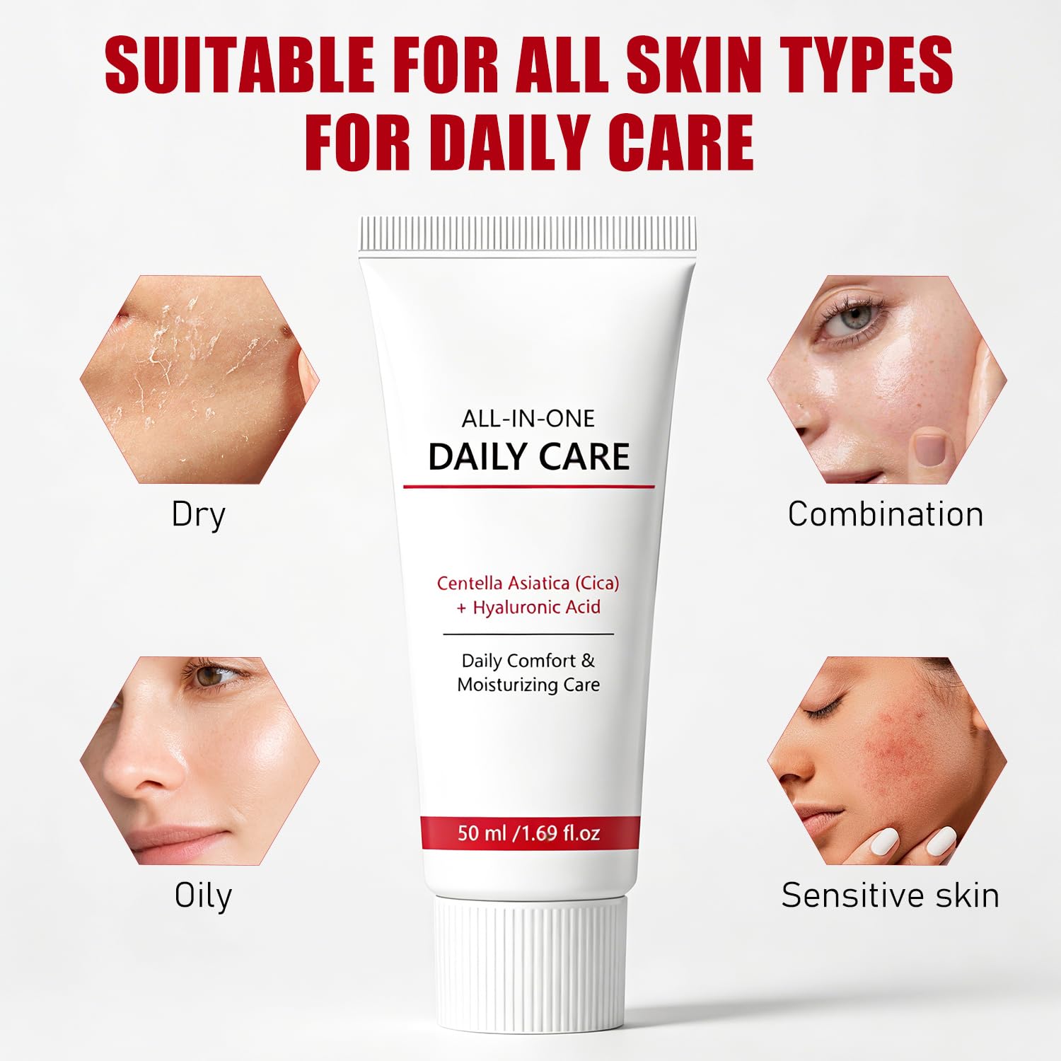 2Pcs All-In-One Daily Moisturizing Face Cream,All-In-One Daily Facial Lotion with Centella Asiatica,Collagen & Hyaluronic Acid-Hydrates,Firms & Reduces Wrinkles,Reverse Cream For All Skin - 100mL