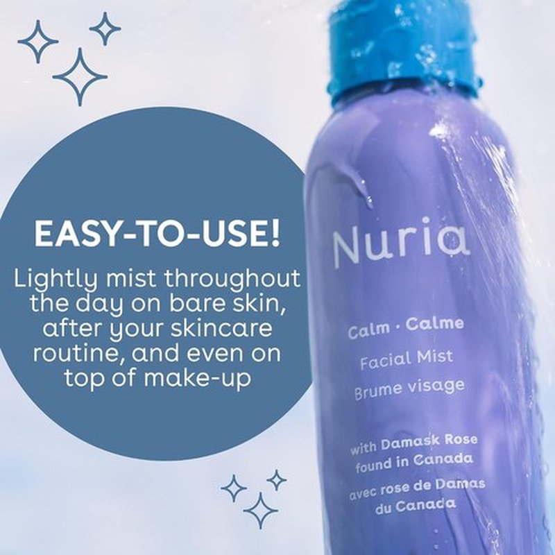 Nuria Calm Facial Mist - Fragrance-Free Damask Rose Water Spray with Marigold Extract | 120mL/4.1 fl oz
