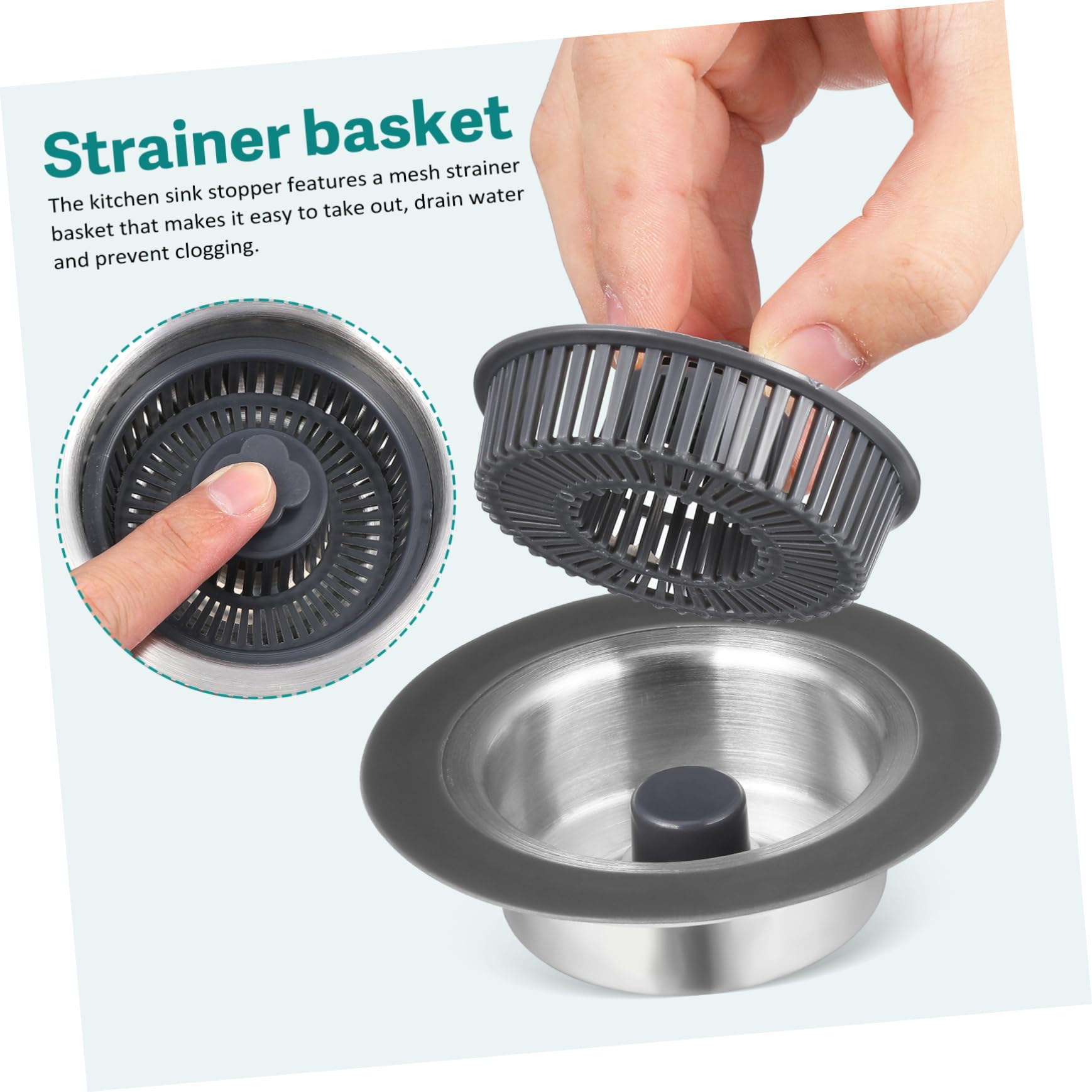 Uonlytech 3-in-1 Kitchen Sink Drain Strainer and Stopper Stainless Steel Basket Strainer with Handle Anti-Clogging for 1/2 Inch Drain