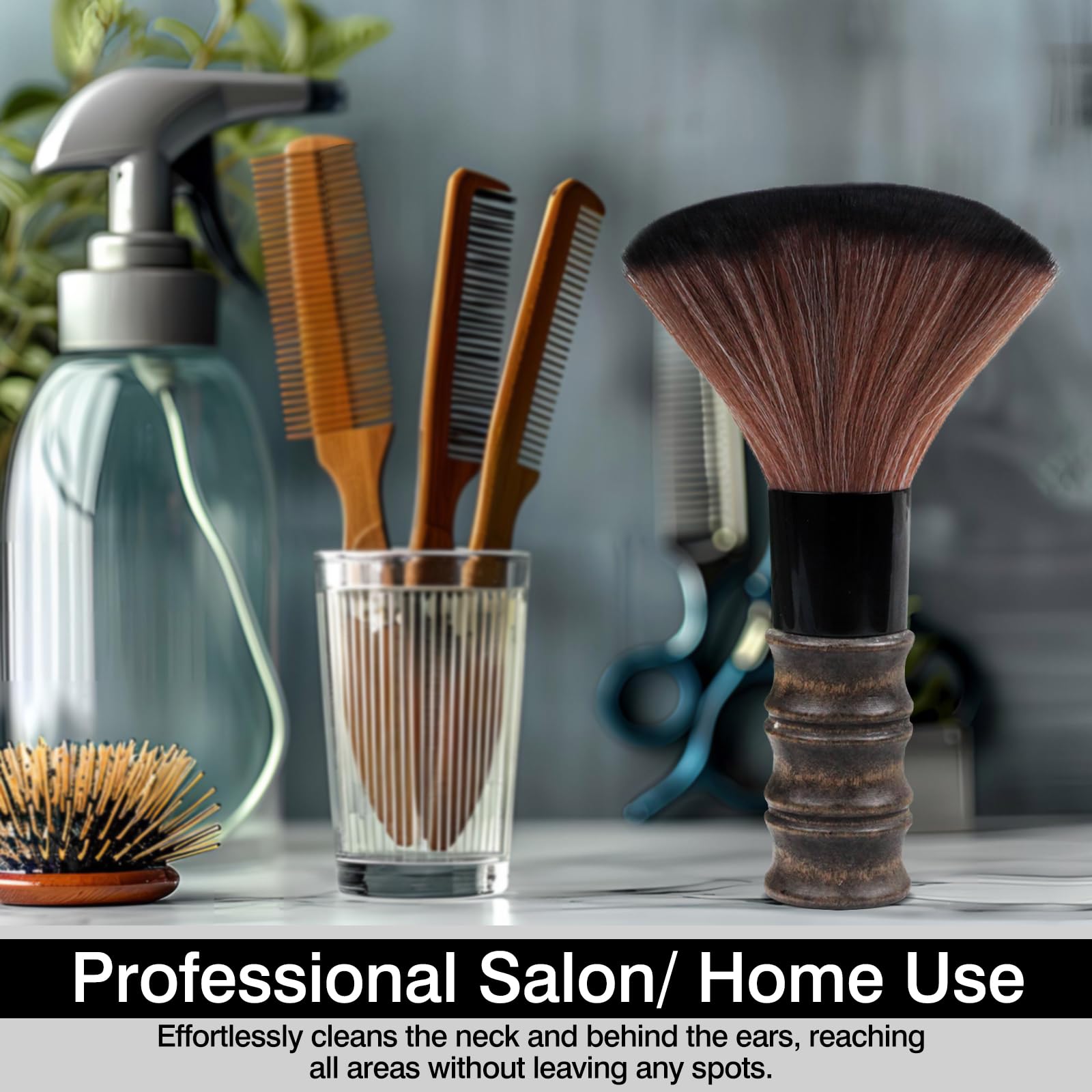 Neck Duster Brush with Soft Fiber Bristles and Wooden Handle for Barber Hair Cutting and Facial Cleaning