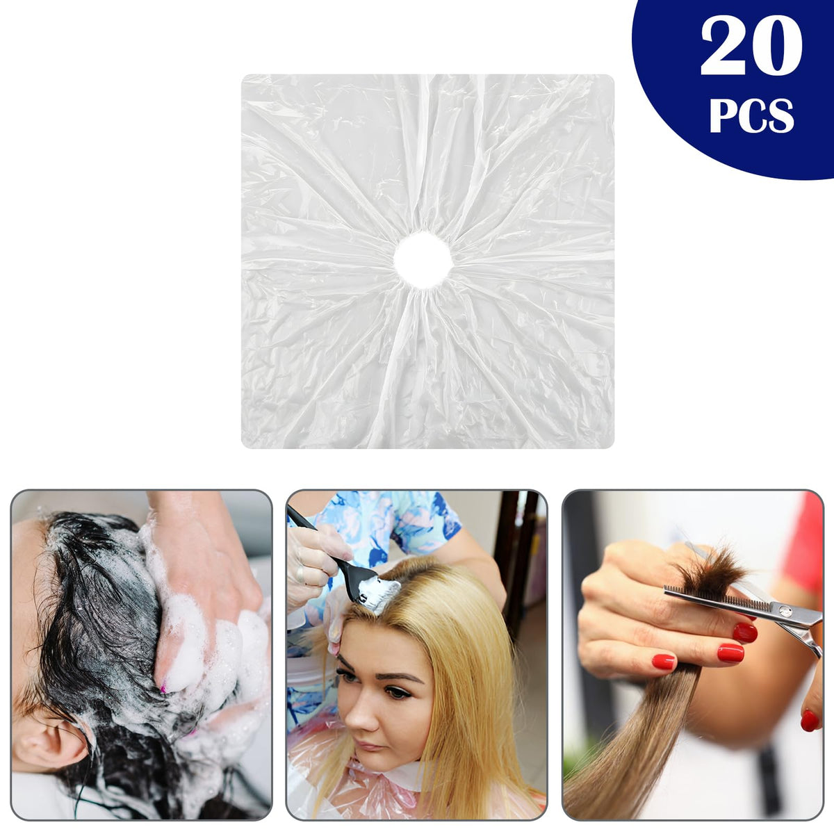 20pcs Disposable Salon Cape Waterproof Hair Cutting Color Cape For Hairs Stylist 39 X 39 In Disposable Barber Capes PE Hairs Dye And Styling Bibs For Home And Salon Use Makeup