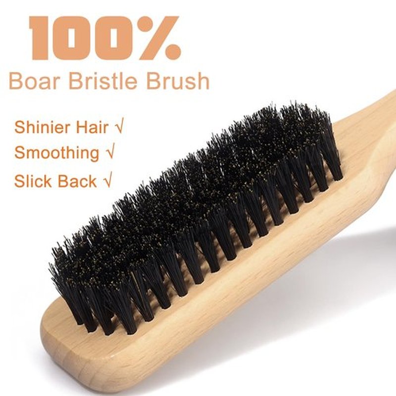 Slick Back Hair Brush & Hair Wax Stick Set for Slick Back – Boar Bristle Brush for Sleek, Control, Flyaways & Baby Hairs – Wax Stick for Women Sectioning & Parting