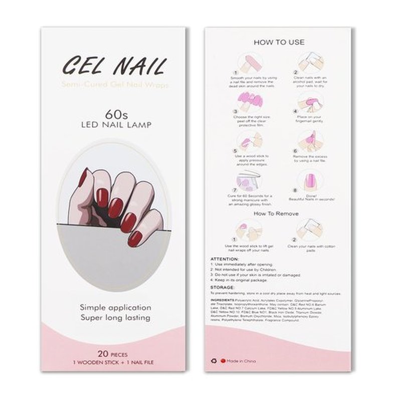 JMEOWIO Gel Nail Stickers Red Semi Cured Gel Nail Strips Wraps UV/LED Nail Supplies Nail Art Design Decoration Accessories