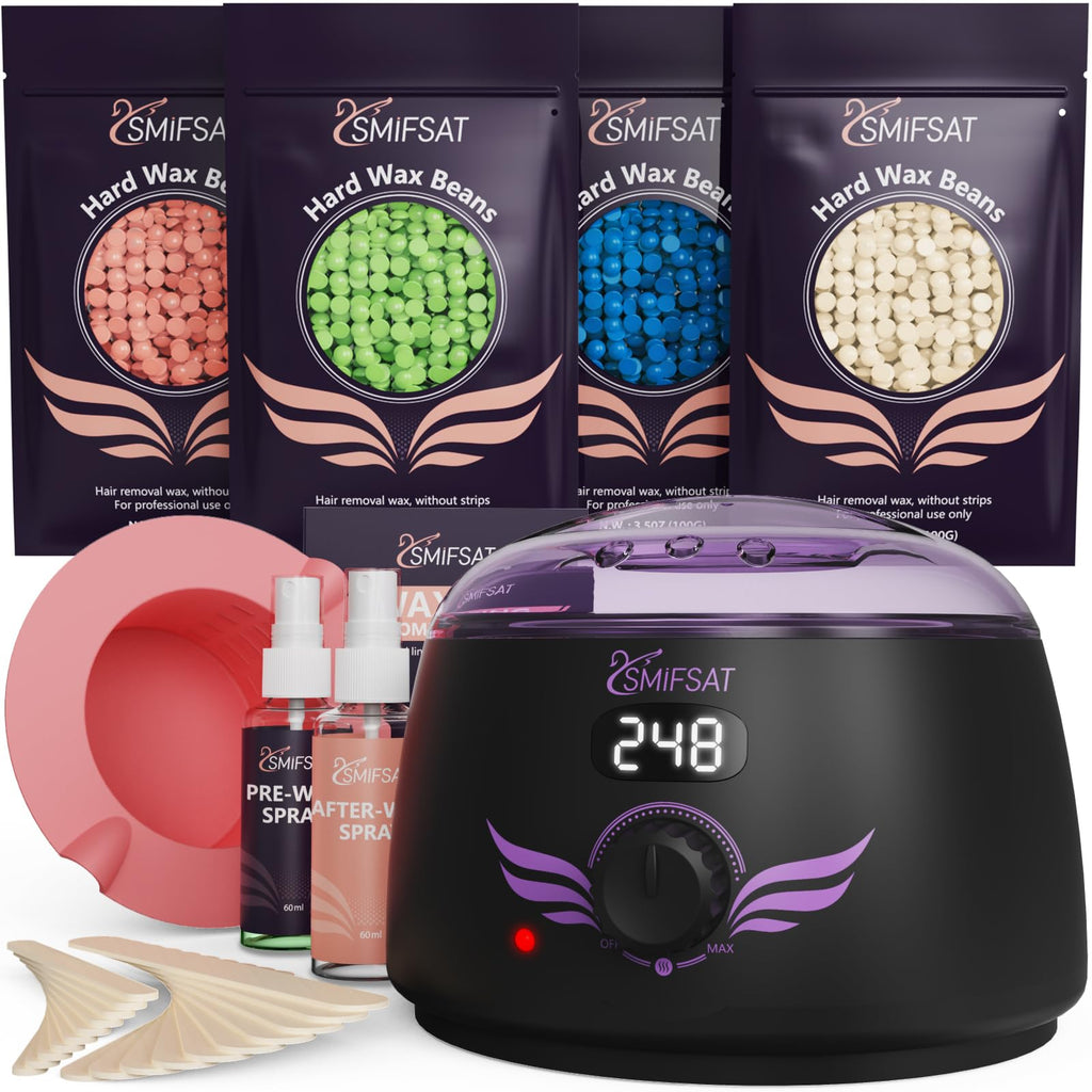 Waxing kit for women, Digital Hard Wax Warmer with 4 Packs of Natural Wax Beans (14.1oz), Silicone Bowl and Waxing Accessories, Professional for Bikini, Face, Brazilian, Body and Home Salon - Black