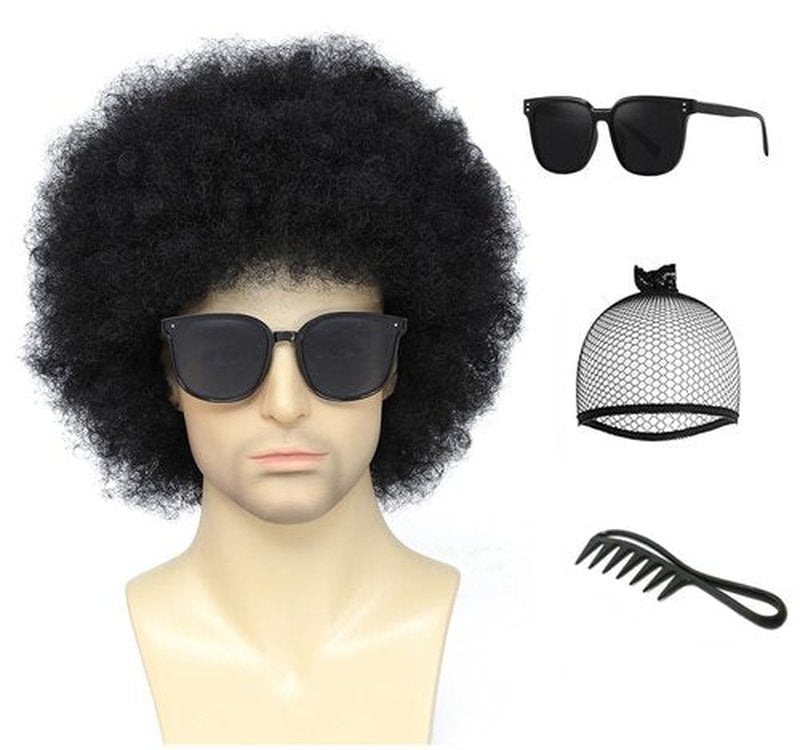 Cariniss 70s Disco Afro Wig - Unisex Large Curly Wig, Perfect for Halloween, Cosplay, Retro Parties, Disco and Bob Ross Costumes (Black)
