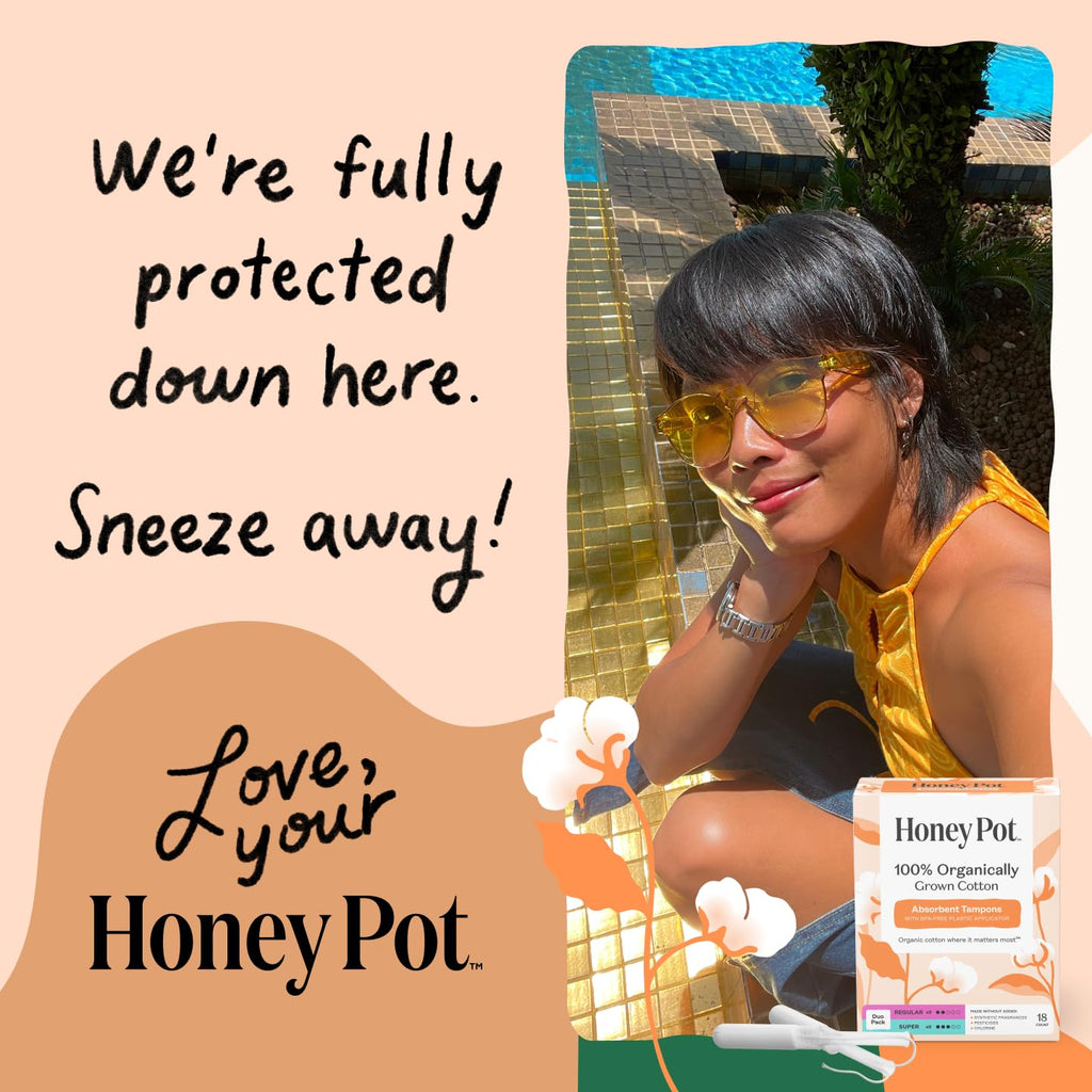 The Honey Pot Company - Multipack -100% Organic Cotton Core Tampons w/Bio Plastic Applicator - Regular & Super Absorbency - Unscented - Feminine Care - 54 Count (3 Packs of 18)