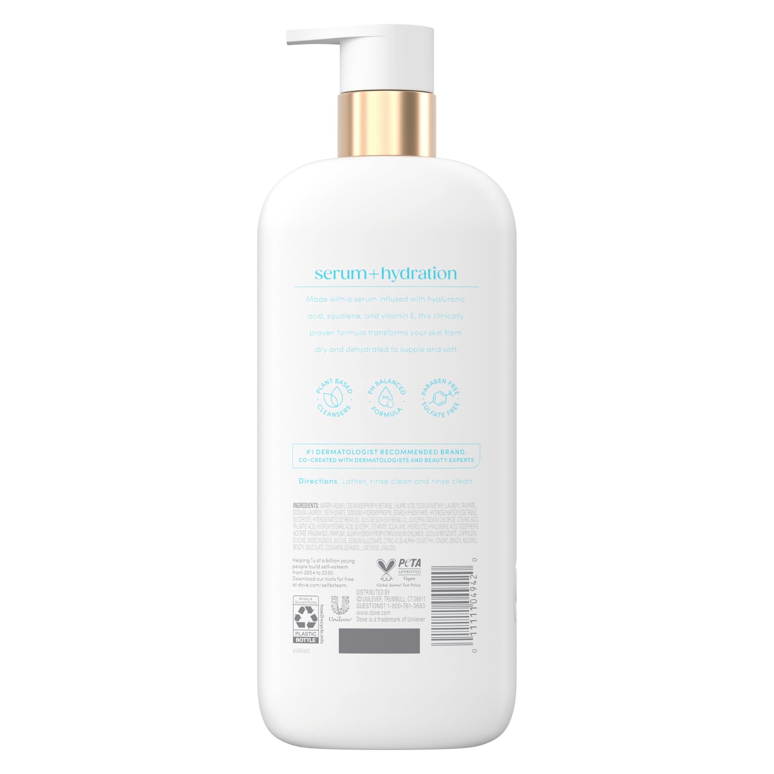 Dove Body Wash Hydration Boost Actively drenches dry skin 6% hydration serum with hyaluronic 18.5 oz