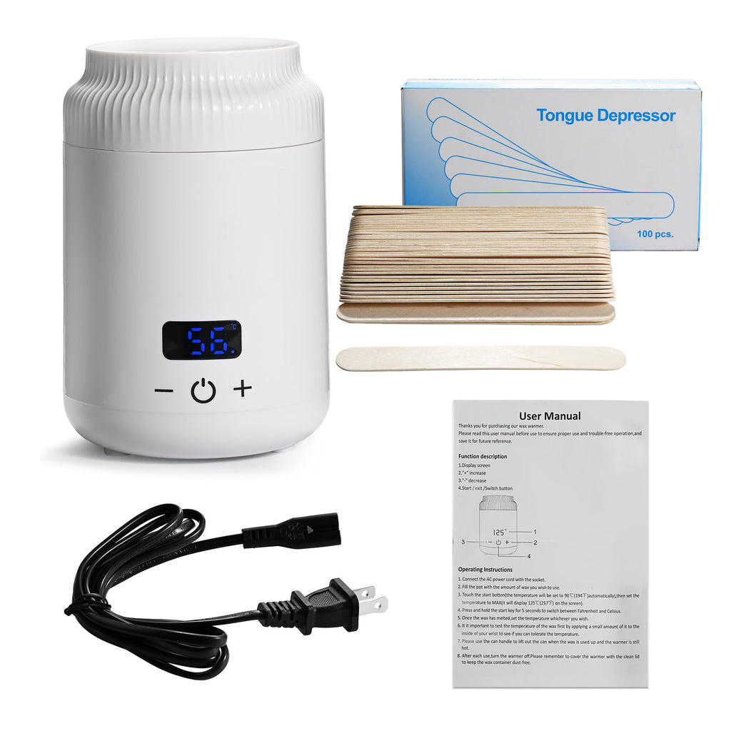 Mini Wax Warmer with 100 Sticks, Small Wax Heater for Hair Removal, Portable Waxing Kit for Women (White)