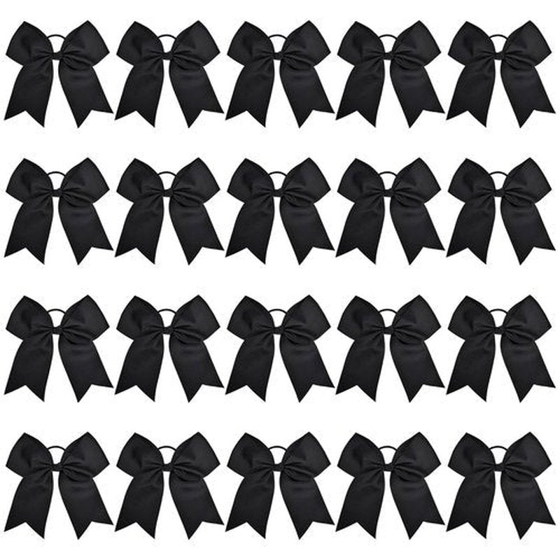 20PCS 8" Large Cheer Bows Black Cheerleading Bows Girl Hair Bows with Ponytail Holder Bow Hair Ties for Cheerleaders SoftbalCompetition Sports