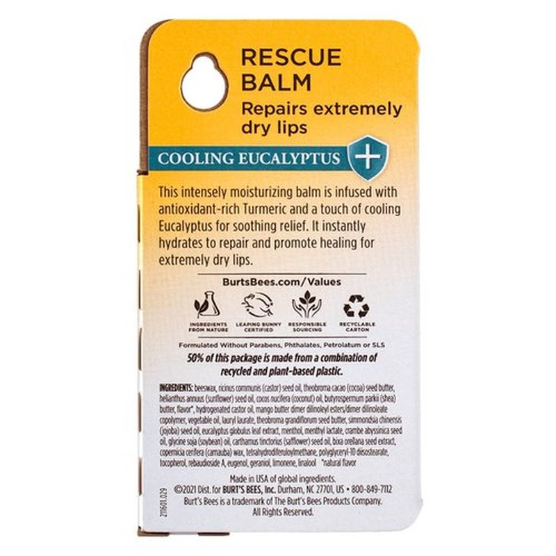 Burt's Bees Natural Rescue Lip Balm - Healing Beeswax & Antioxidant Turmeric | 6 Tubes, 0.15 Oz Each