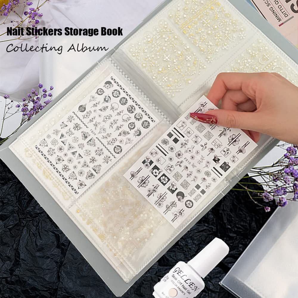 Zoance 2 Pack(160 Sheets) Nail Art Sticker Storage Book Collecting Album, Plastic Nail Decals Showing Storage Holder Photo Organizer for DIY Nail Art Design Tools, 2 Pcs Nail Stickers Included