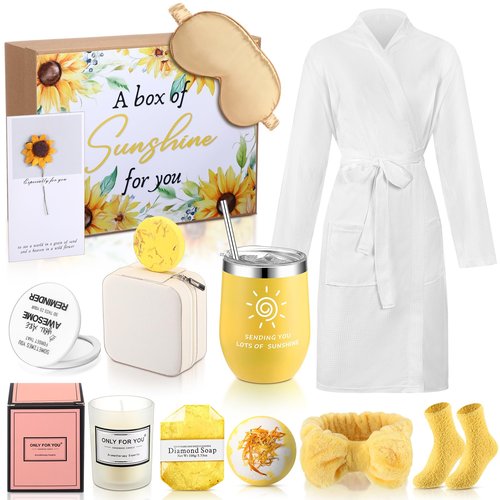 Nuogo 13 Pcs Birthday Gifts for Women Spa Basket Set for Women Mother's Day Gifts Mirrors Socks Steamers Jewelry Case Bath Robe Mom Nurse Girlfriend Wife
