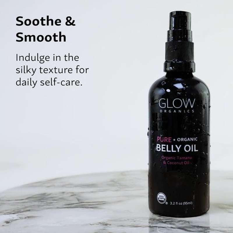 Glow Organics Belly Oil for Pregnancy, Prevents Stretch Marks & Scars, Organic Maternity Skincare, Fast-Absorbing, Pregnancy Safe Daily Ritual, 95ml