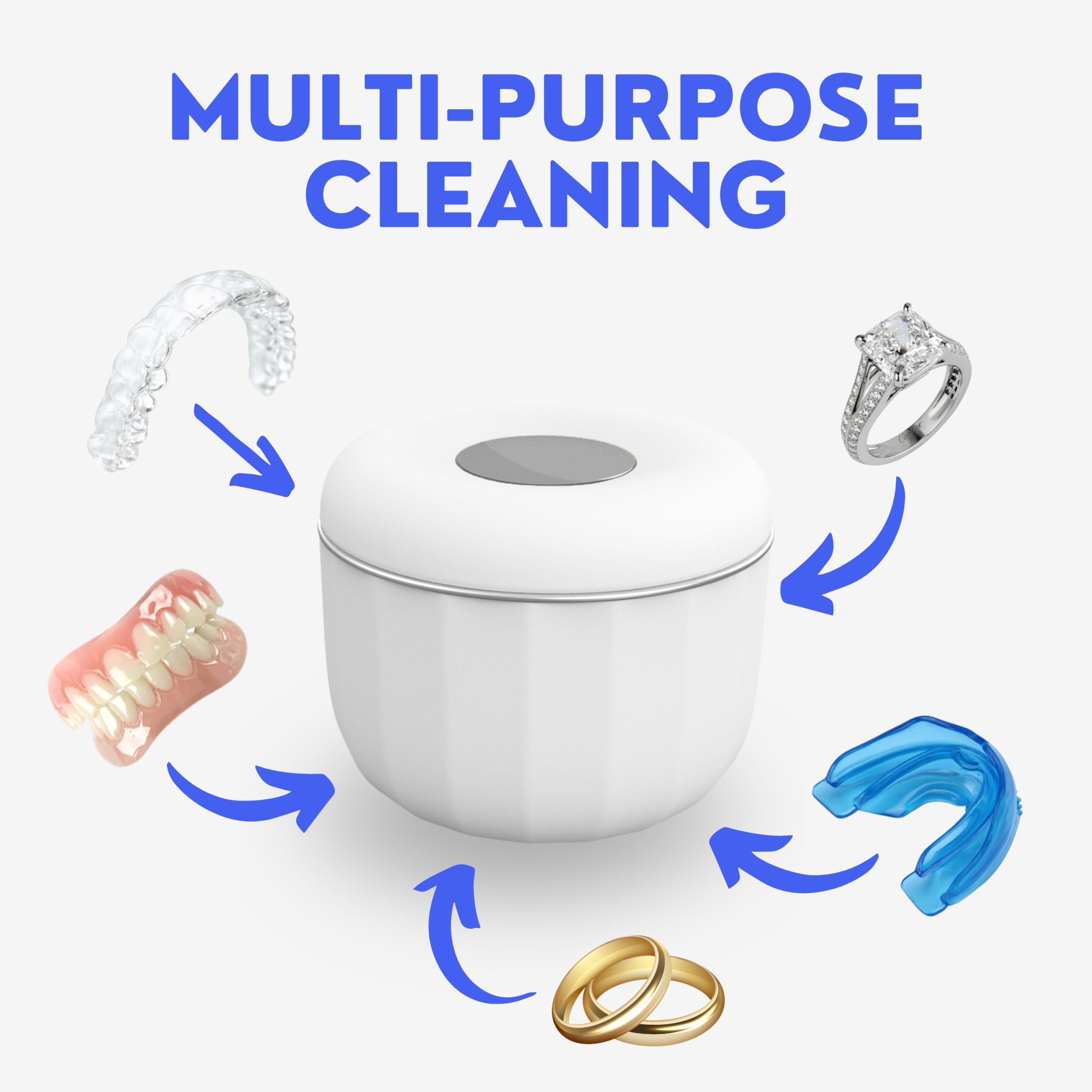 Hello Bright - Ultrasonic Retainer Cleaner Machine for Invisalign, Aligner, Night Guard, Denture, Whitening Tray, Mouth Guard and Toothbrush Head - Dental UV Ultrasonic Cleaner Pod [no UV Light]