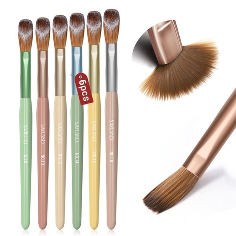 Saviland Kolinsky Acrylic Nail Brush Set: 6PCS Professional Nail Brushes for Acrylic Powder Application DIY Nail Art Extension 3D Carving Manicure Tool Home Practice Beginner Kit Size 8,10,12,14,16,18