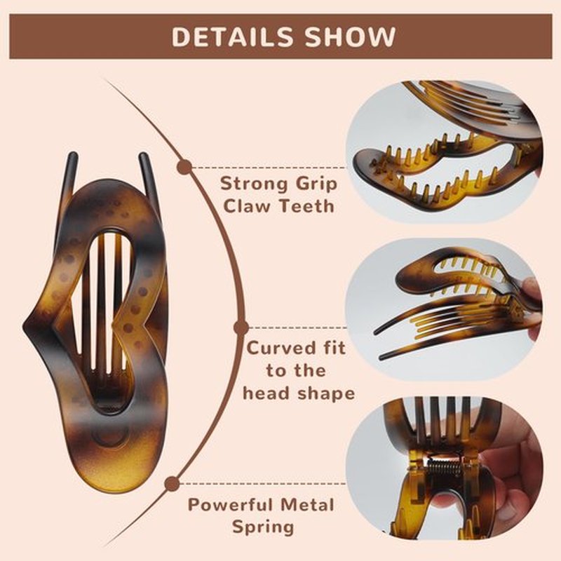 Flat Hair Claw Clips for Women,Tortoiseshell Medium Heart Hair Clips for Thick & Thin Hair- Comfortable Everyday Use for Office, Yoga, (4PCS)