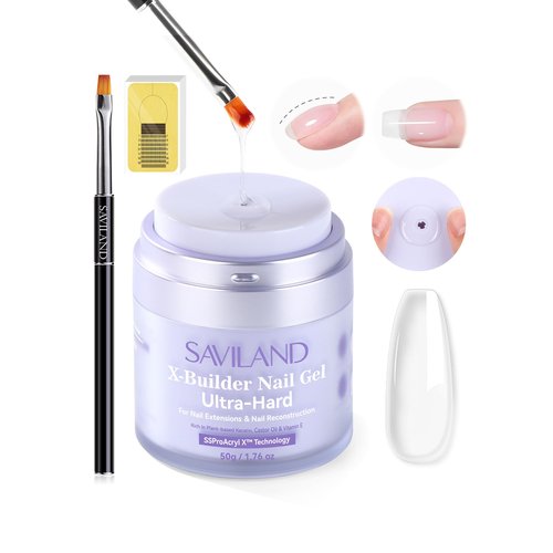 SAVILAND Ultra Hard Builder Nail Gel Kit with Air Cushion Design: Clear Hard Gel Castor Oil VE Builder Base with 100pcs Nail Forms Nail Brush for Nail Strengthening Nail Extension DIY Nail Art