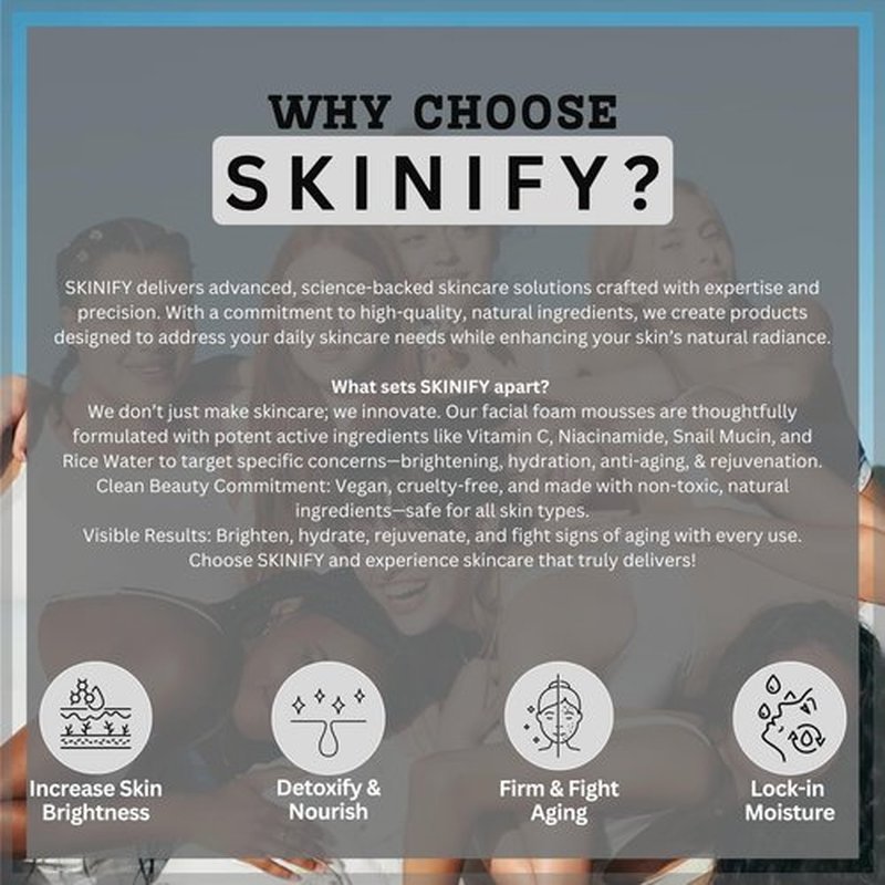 SKINIFY Glass-Skin Snail Mucin Facial Foam Cleanser w/Exfoliator – Ultra Hydration with Aloe Vera, Green Tea & Seaweed – All Skin Types Men & women – Deeply Hydrates, Detoxifies & Protects (5.1 Oz)