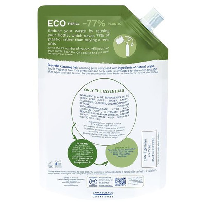 Mustela Organic Cleansing Gel | Natural Hair & Body Wash with Olive Oil & Aloe Vera - Fragrance-Free, Tear-Free, Vegan - 13.52 fl. oz.