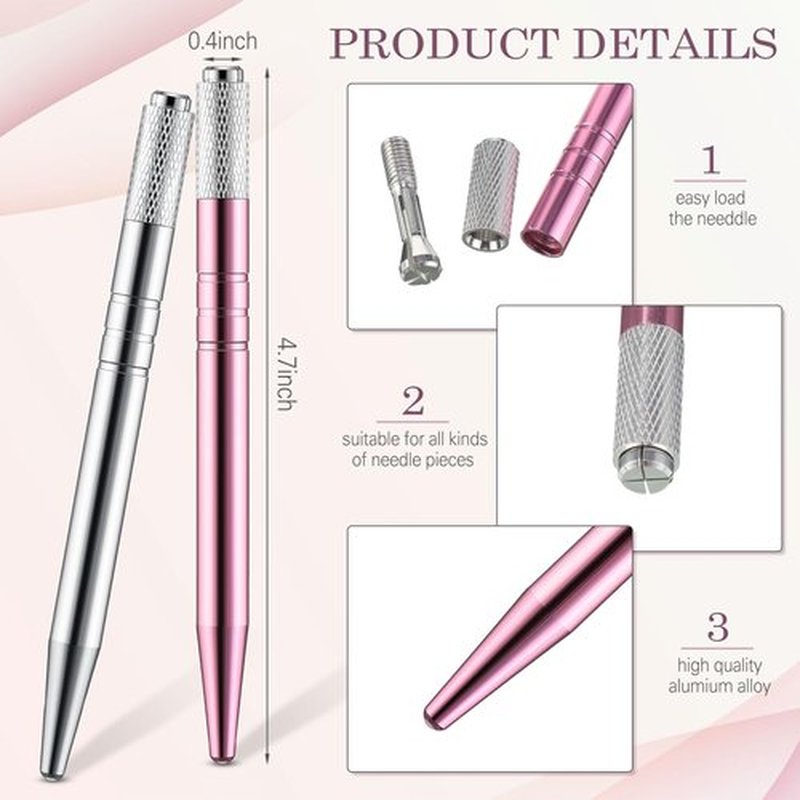 Gisafai 50 Pcs Microblading Pen Manual Eyebrow Pens Supplies Aluminum Pen Tool Holder Hand Tools for Makeup Supplies Salons(Silver, Pink)