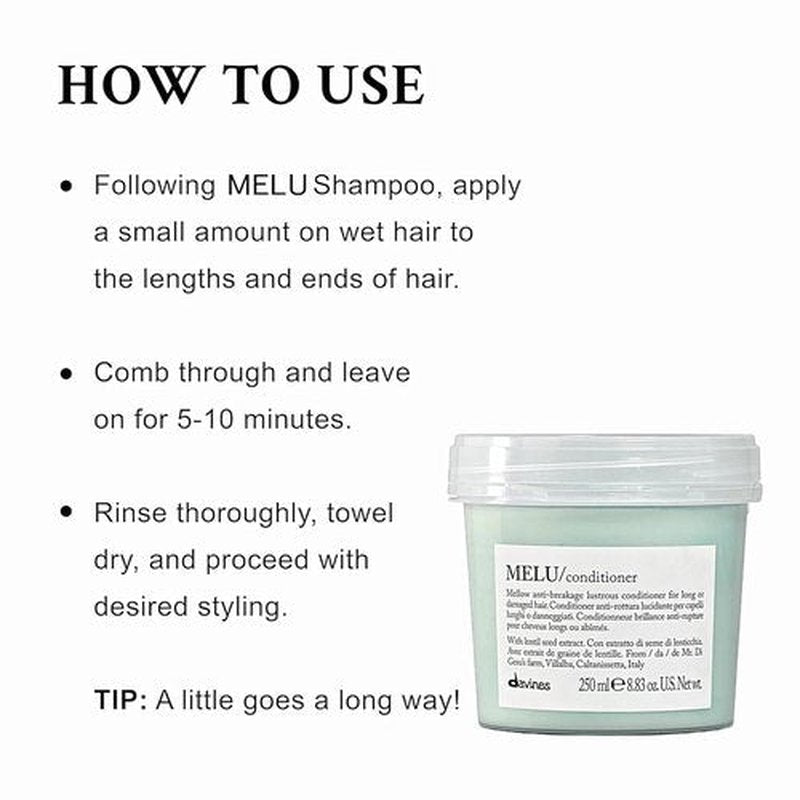 Davines MELU Conditioner - Anti-Breakage Formula for Long & Damaged Hair | Nourishing 8.8 oz
