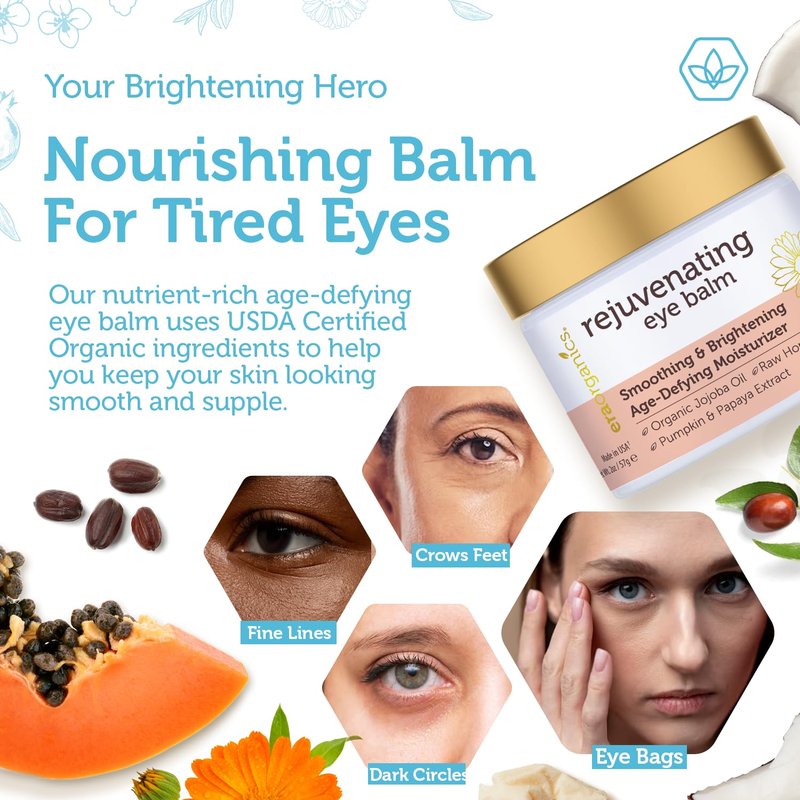 USDA Organic Eye Moisturizer Cream - Rejuvenating Age-Defying Balm with Jojoba & Argan Oil for Sensitive Skin
