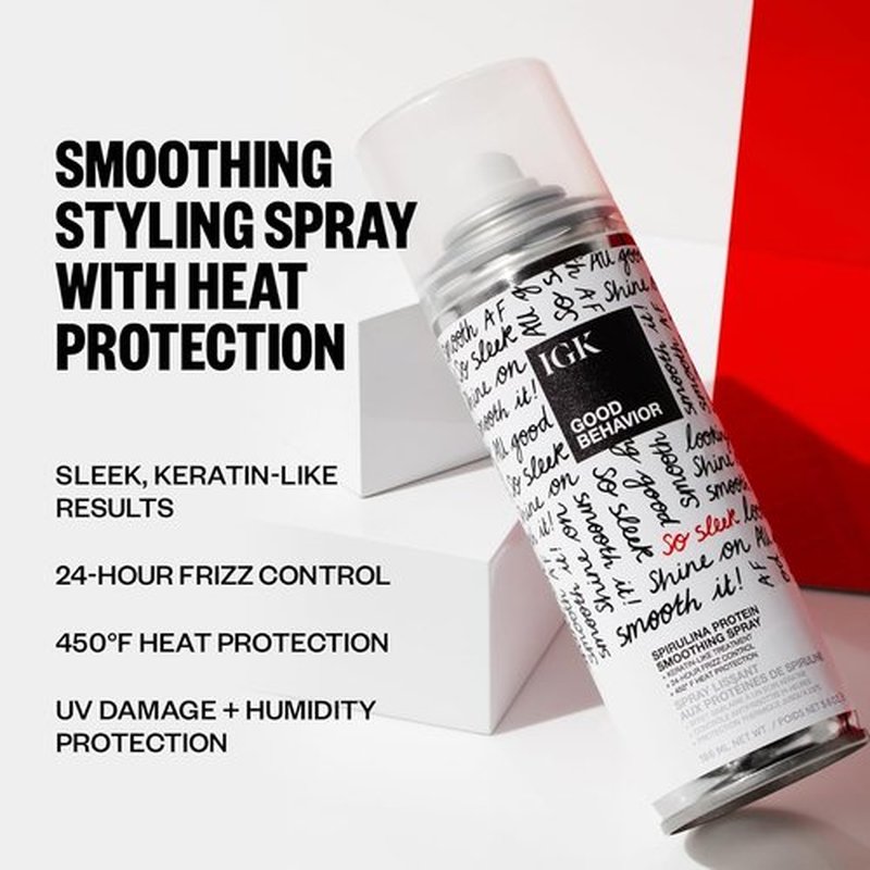 IGK Good Behavior Smoothing Frizz Fighters Set - 4-in-1 Prep Spray & Spirulina Protein Spray | Frizz Control & Heat Protection | Vegan & Cruelty-Free
