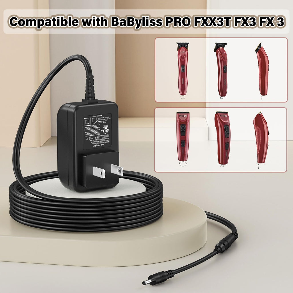 12V Trimmer Charger Replacement Fit for BaByliss PRO FX3 FXX3T Cordless Hair Trimmer Power Cord AC Adapter for BaBy liss PRO FX 3 FXX3C FX3C FX 3C for BabylissPro DSA-12PF09-12FUS 120100 (R) (T) DC12V