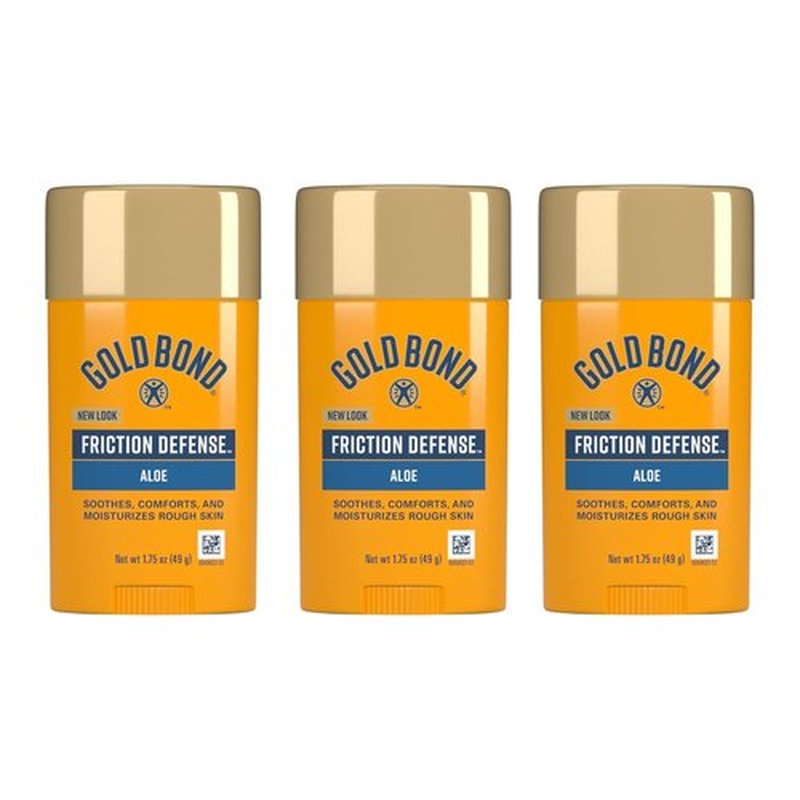 Gold Bond Friction Defense Anti-Chafing Stick, 1.75 oz., With Aloe to Soothe, Comfort & Moisturize Chafed Skin, 3 pack