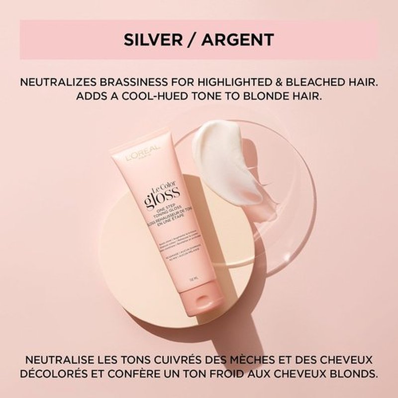 L’Oreal Paris Le Color Gloss - One Step In-Shower Toning Hair Gloss, Neutralizes Brass & Boosts Shine, Silver, 4 Oz