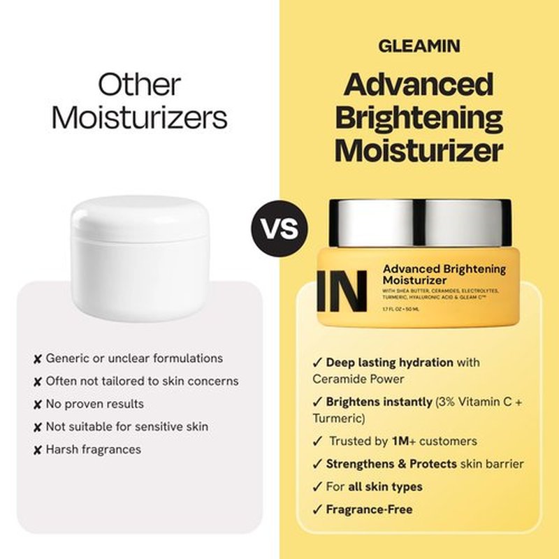 Gleamin Advanced Brightening Moisturizer - Facial Cream with Shea Butter, Vitamin C and Ceramides, Helps Improve the Look of Dark Spots, Uneven Tone & Deep Hydration, Fragrance Free - 1.7 fl oz
