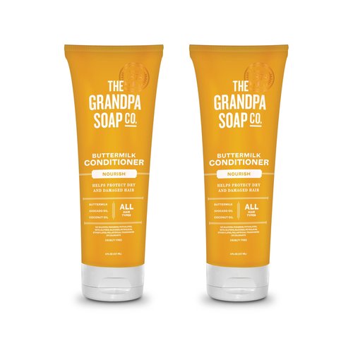 The Grandpa Soap Company Buttermilk Conditioner - Nourishing Formula to Help Strengthen and Hydrate Hair, With Coconut Oil & Silk Protein, Vegan, Sulfates and Parabens Free, 8 Fl Oz, 2 Pack