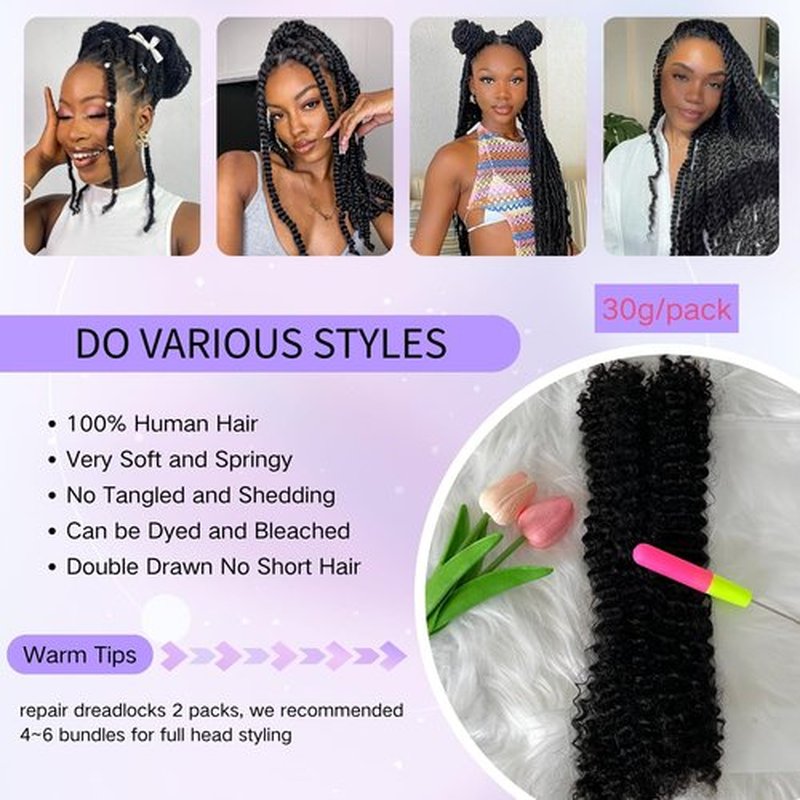 Afro Kinkys Bulk Human Hair 30g/Pack 16 Inch Natural Black Afro Kinky Curly Human Braiding Hair for Dreadlock Extensions 100% Curly Human Hair for Mini Twist,Micro Locs,Repair Locs