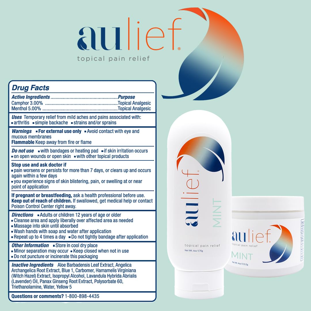 China-Gel Aulief Pain Relief Cream Arthritis & Muscle Rub for Sore Muscles & Joint Pain, Neck, Knee & Back Aches, Premium Mint Green Topical Gel, 2 oz Travel Tottle (2-Pack)