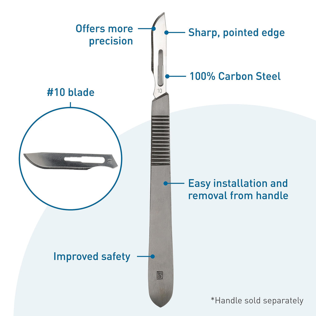 BodyMed Dermaplaning Blades #10 in Carbon Steel, 100 PCS - Disposable, Individually wrapped, Sterile Scalpel Blades for Estheticians, Facial Exfoliation, Hair Removal, Skin Care, Surgical & Podiatry