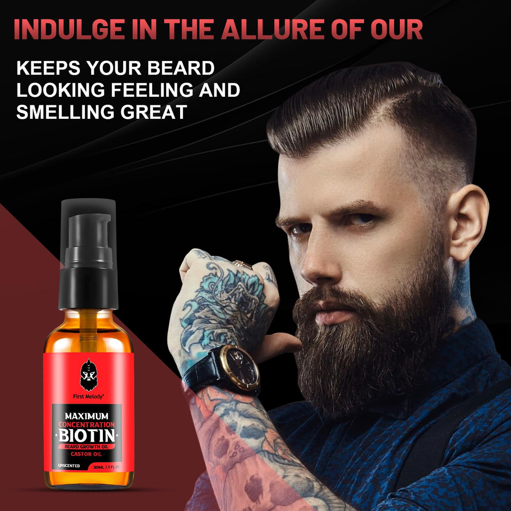 First Melody Beard Oil,Maximun Thickening Biotin, with Castor Oil and Argan & Jojoba Oils, Promotes Beard Growth, Styles, Strengthens & Softens Beards & Mustaches,1 Ounce*2
